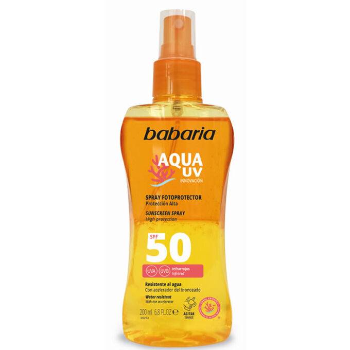 Spray pentru corp cu protectie solara SPF 50 Aqua UV, 200 ml, Babaria