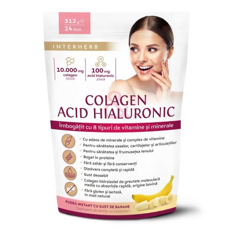 Pulbere instant de colagen si acid hialuronic cu gust de banane Shake, 312 g - Interherb