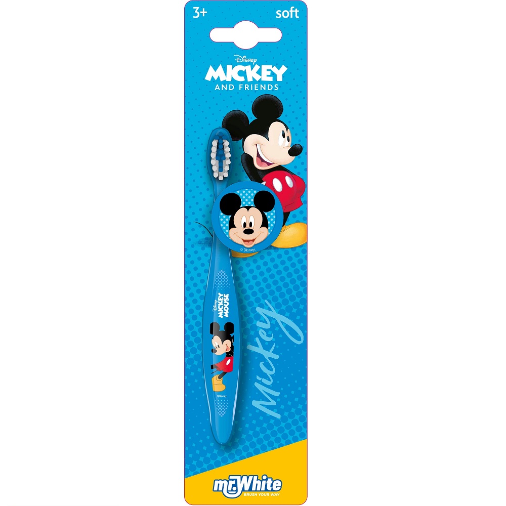 Periuta de dinti Soft cu ventuza pentru copii Mickey Mouse, +3 ani, 1 bucata, Mr White