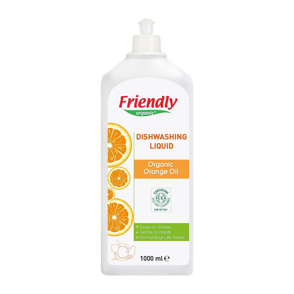 Detergent lichid de vase cu ulei organic de portocale, 1000 ml, Friendly Organic