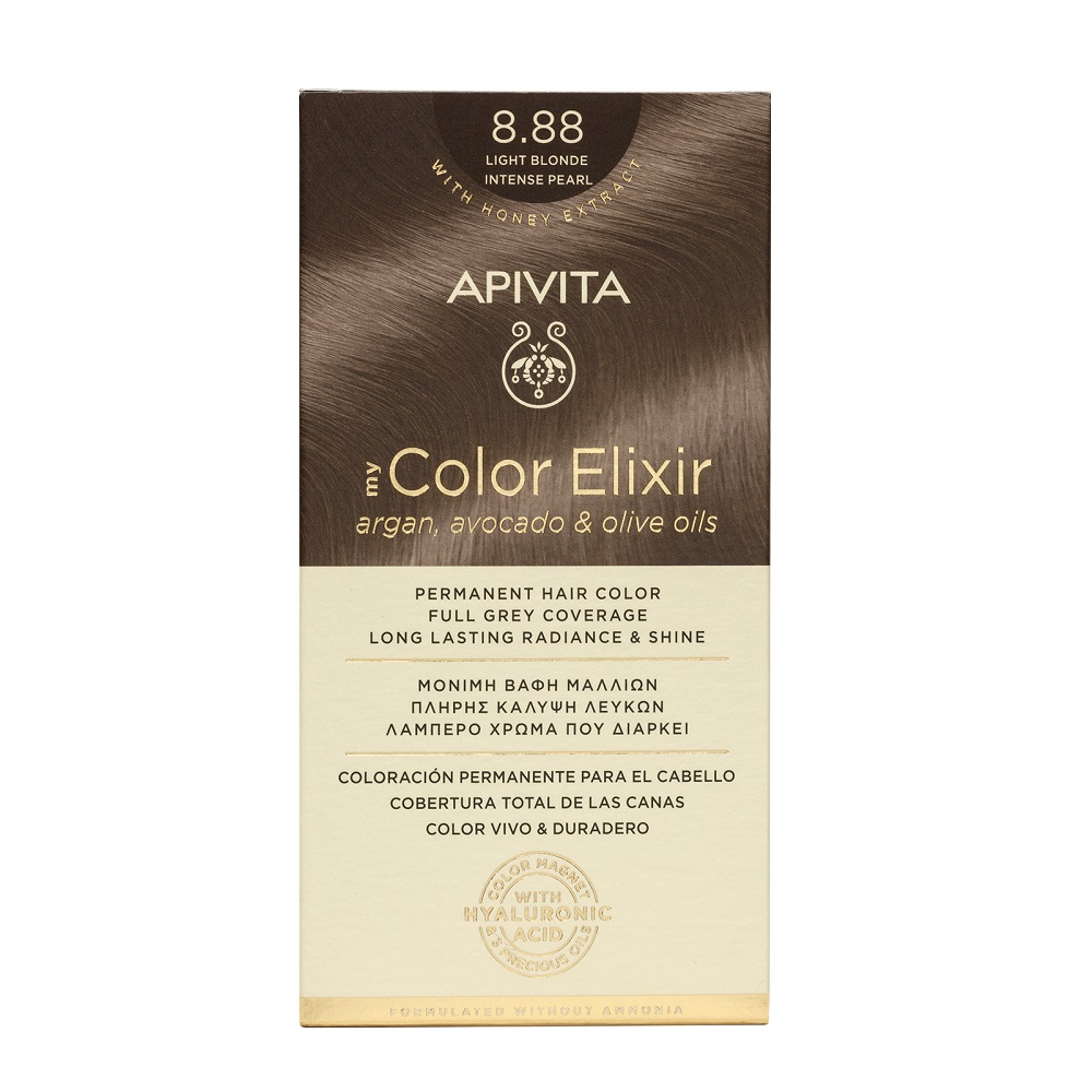 Vopsea de par My Color Elixir Light Blonde Intense Pearl 8.88, 155 ml, Apivita