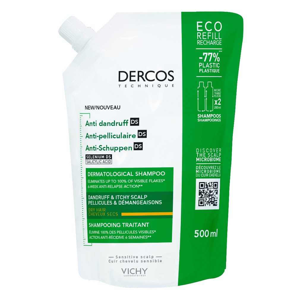 Rezerva eco sampon anti-matreata pentru par normal-uscat Dercos, 500 ml, Vichy