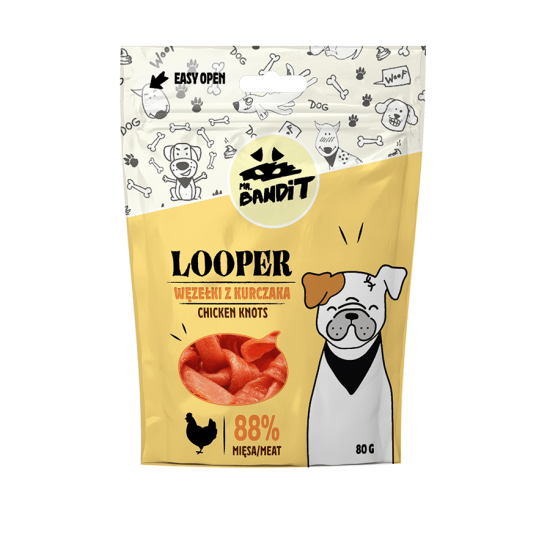 Recompense cu pui pentru caini Looper, 80 g, Mr. Bandit