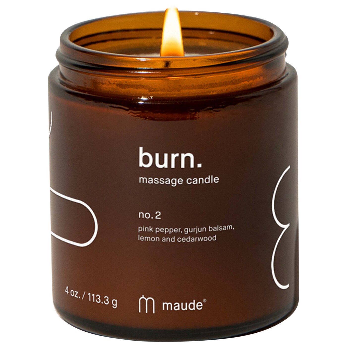 Lumanare pentru masaj Burn no. 2 (piper roz si gurjun balsam), 113.3 g, Maude