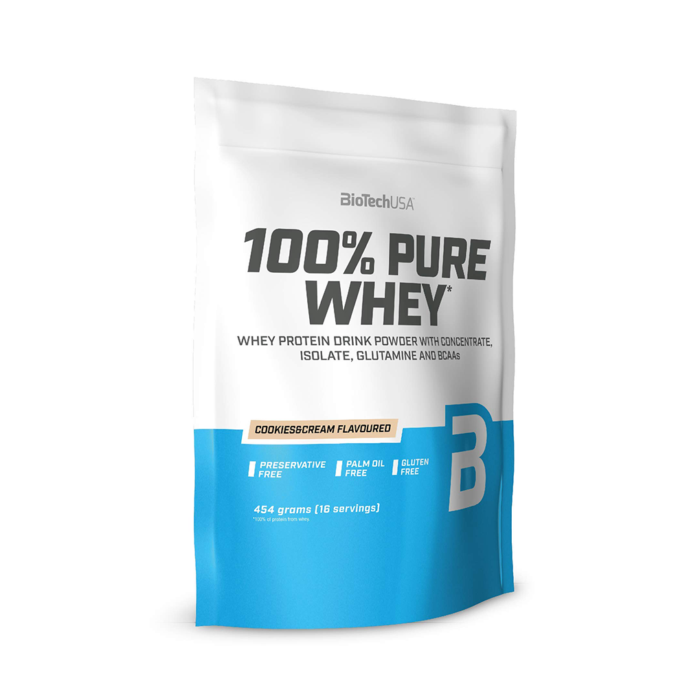 Pudra proteica 100% Pure Whey Cookies & Cream Flavoured, 454 g, BioTech USA
