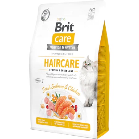 Hrana uscata cu somon si pui pentru pisici Brit Care GF Healthy & Shiny Coat, 2 kg, Brit