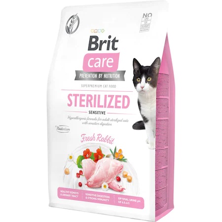 Hrana uscata cu iepure pentru pisici Brit Care GF Sterilized Sensitive, 2 kg, Brit