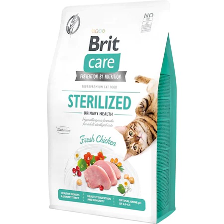 Hrana uscata cu pui pentru pisici sterilizate Brit Care GF Sterilized Urinary Health, 2 kg, Brit