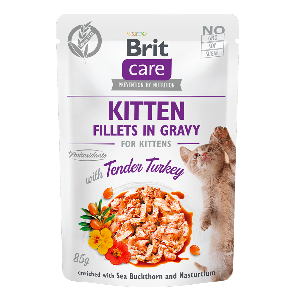Hrana umeda cu carne de curcan pentru pisici Brit Care Cat Pouch Kitten, 85 g, Brit