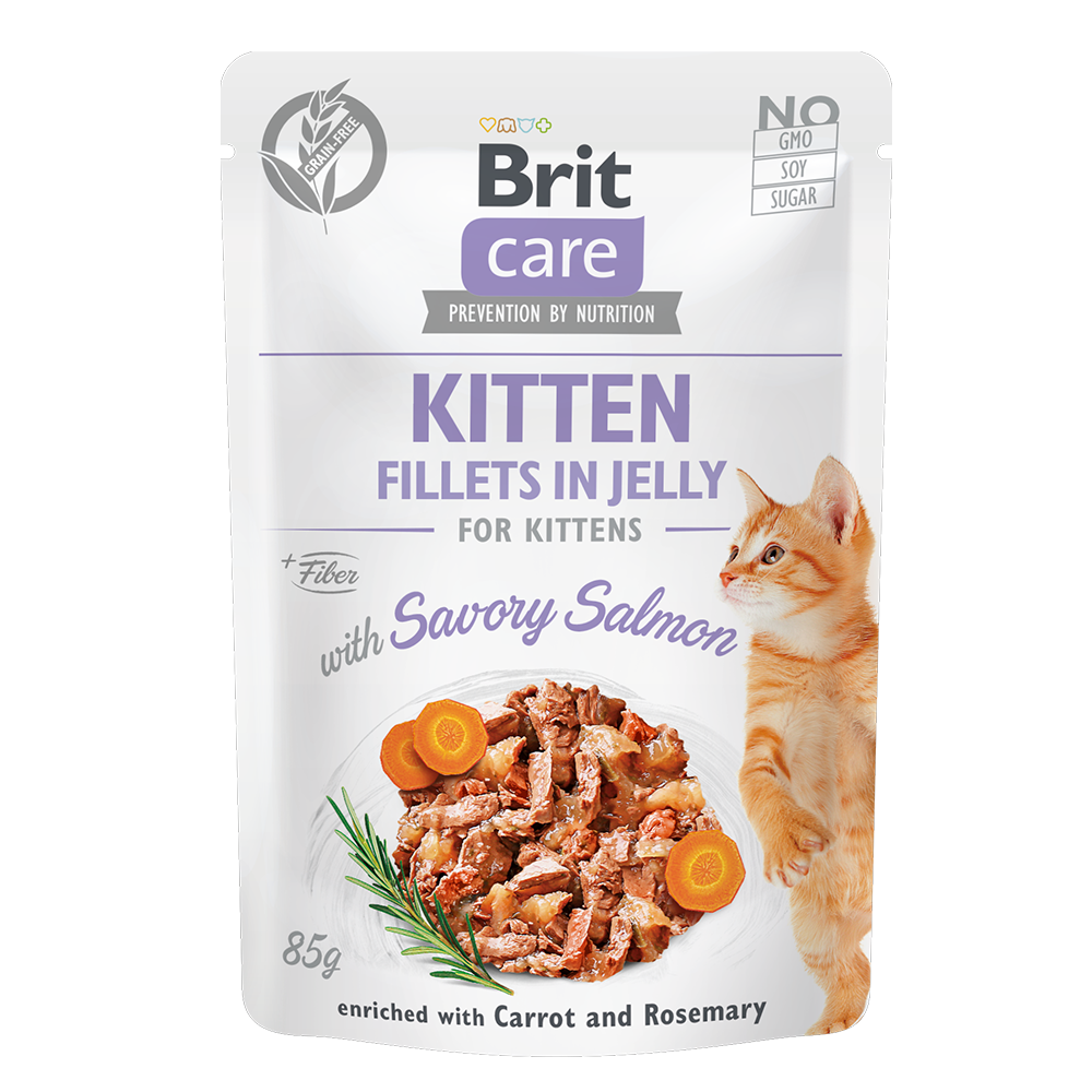 Hrana umeda cu somon pentru pisici Brit Care Cat Pouch Kitten, 85 g, Brit