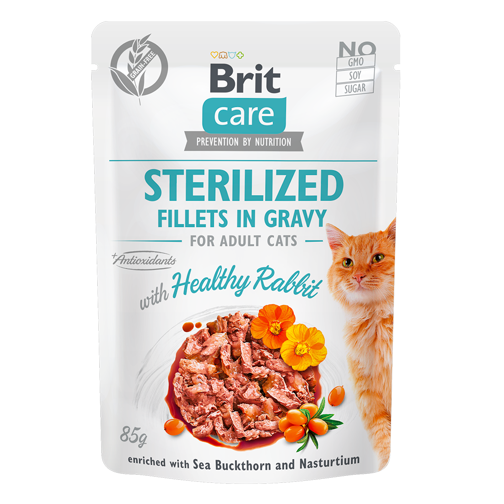 Hrana umeda cu iepure pentru pisici sterilizate Brit Care Cat Pouch Sterilized, 85 g, Brit