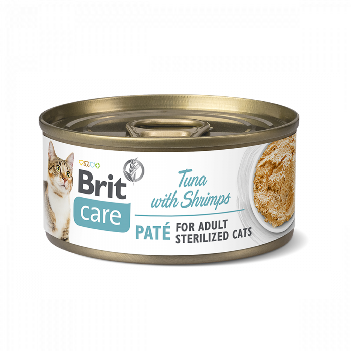 Hrana umeda cu ton si creveti pentru pisici Brit Care Cat Sterilized, 85 g, Brit