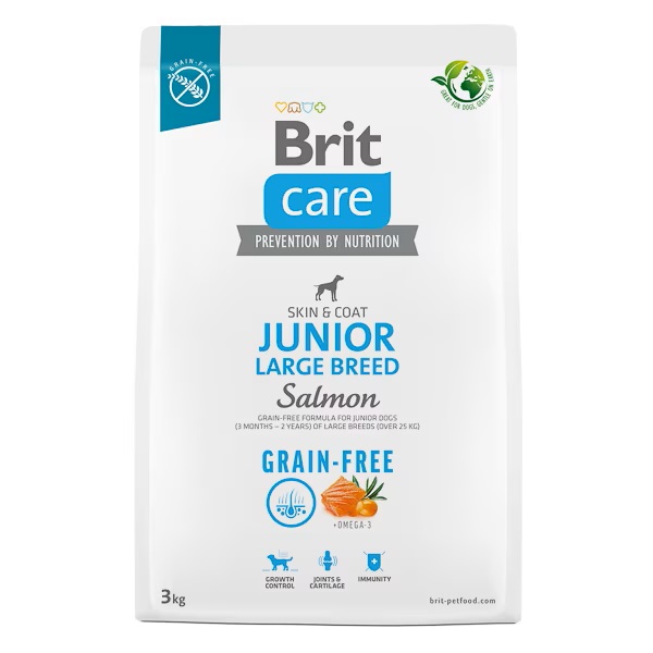 Hrana uscata cu somon pentru caini Brit Care Grain-free Junior Large Breed, 3 kg, Brit