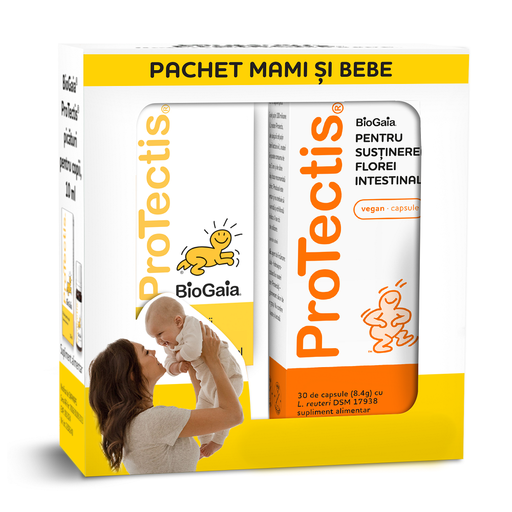 Pachet Protectis picaturi probiotice pentru copii, 10 ml + Protectis probiotice, 30 capsule, BioGaia