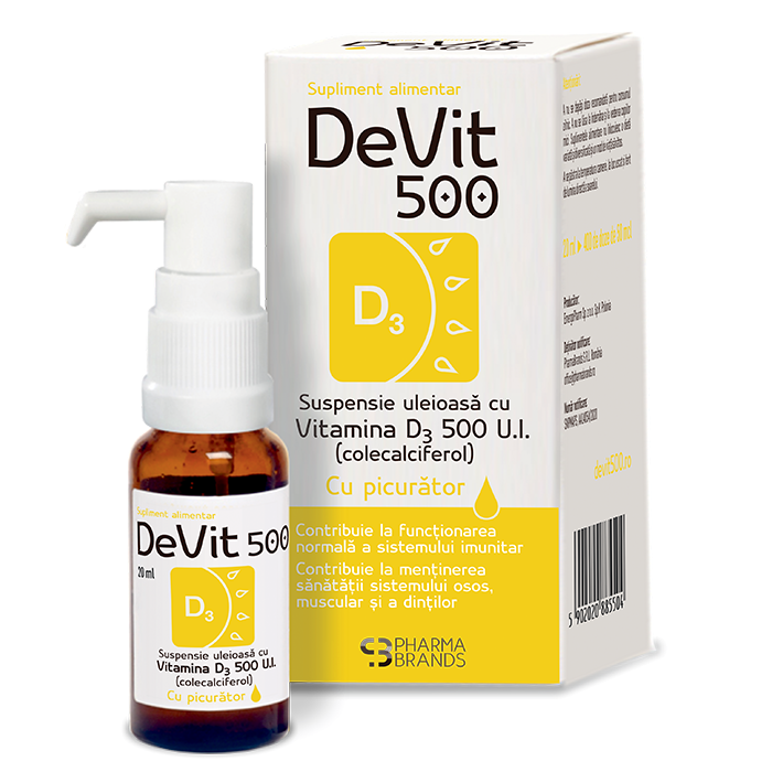 DeVit 500 suspensie uleioasa cu Vitamina D3(picurator), 500UI, 20 ml, Pharma Brands