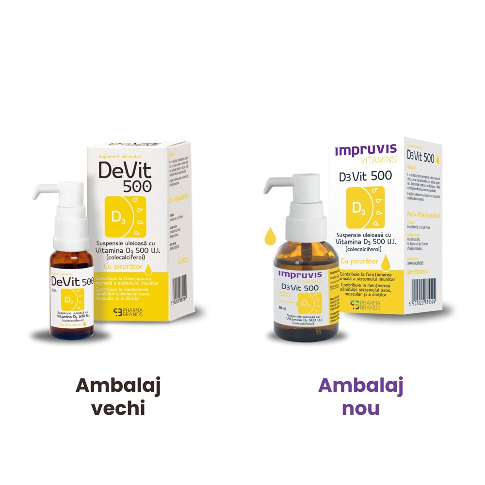 Suspensie uleioasa cu Vitamina D3 cu picurator DeVit 500, 500UI, 20 ml, Pharma Brands