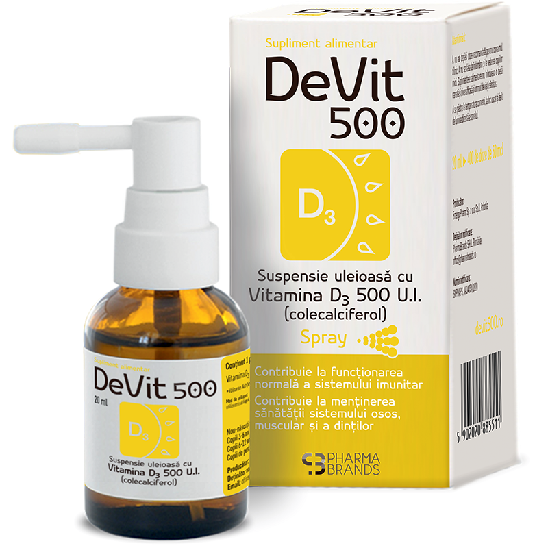 DeVit 500 Suspensie uleioasa cu Vitamina D3 500 U.I. SPRAY, 20 ml, Pharma Brands