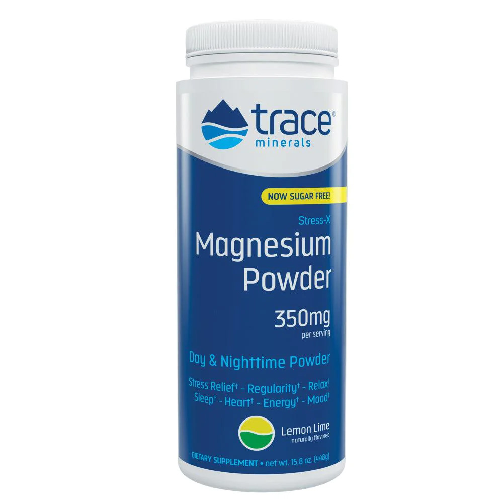 Stress-X Magnesiu, 350 mg pudra solubila, aroma de lamaie fara zahar, 448 g, Trace Minerals