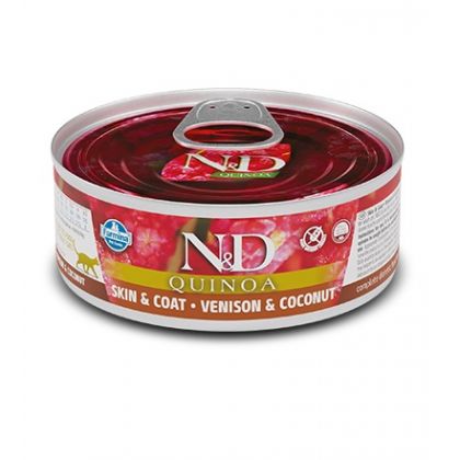 Hrana umeda cu vanat si nuca de cocos pentru pisici N&D Skin & Coat, 80 g, Farmina