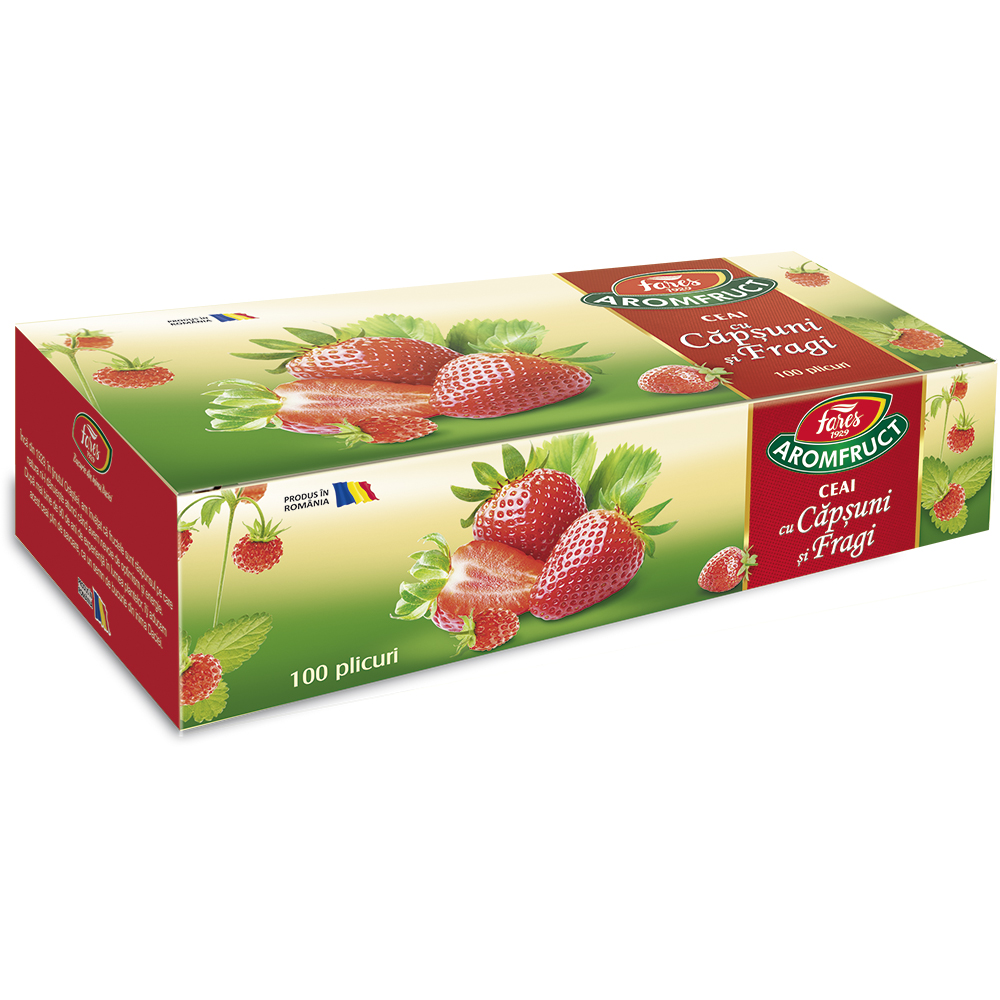 Ceai cu capsuni si fragi Aromfruct, 100 plicuri, Fares 