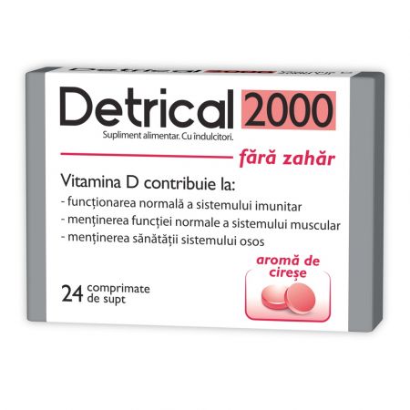Detrical D3 2000 UI, aroma cirese, fără zahăr, 24 comprimate, Zdrovit