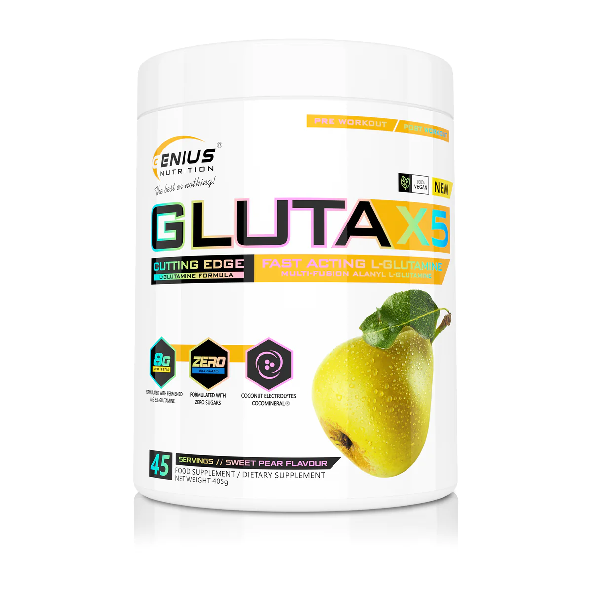 L-glutamina Gluta-X5 Pear, 405 g, Genius Nutrition