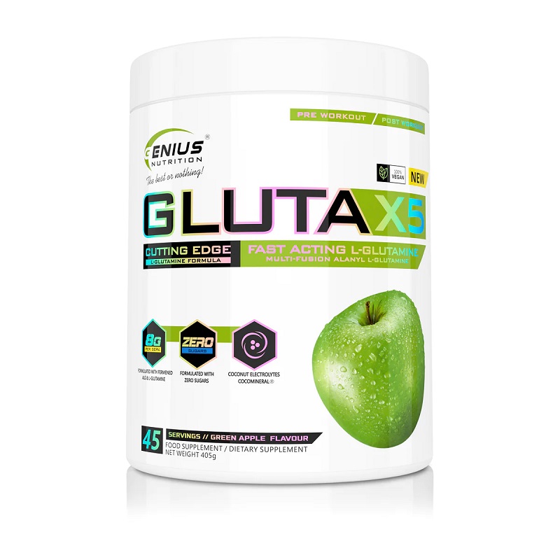 L-glutamina Gluta-X5 Green Apple, 405 g, Genius Nutrition