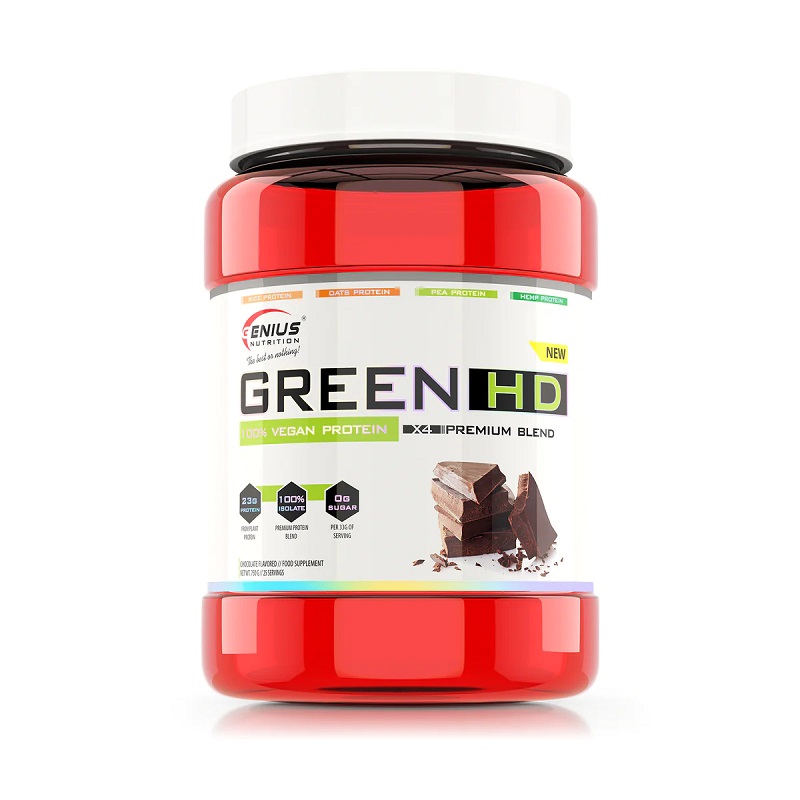 Pudra proteica vegana fara gluten cu aroma de ciocolata Green-HD Chocolate, 750 g, Genius Nutrition