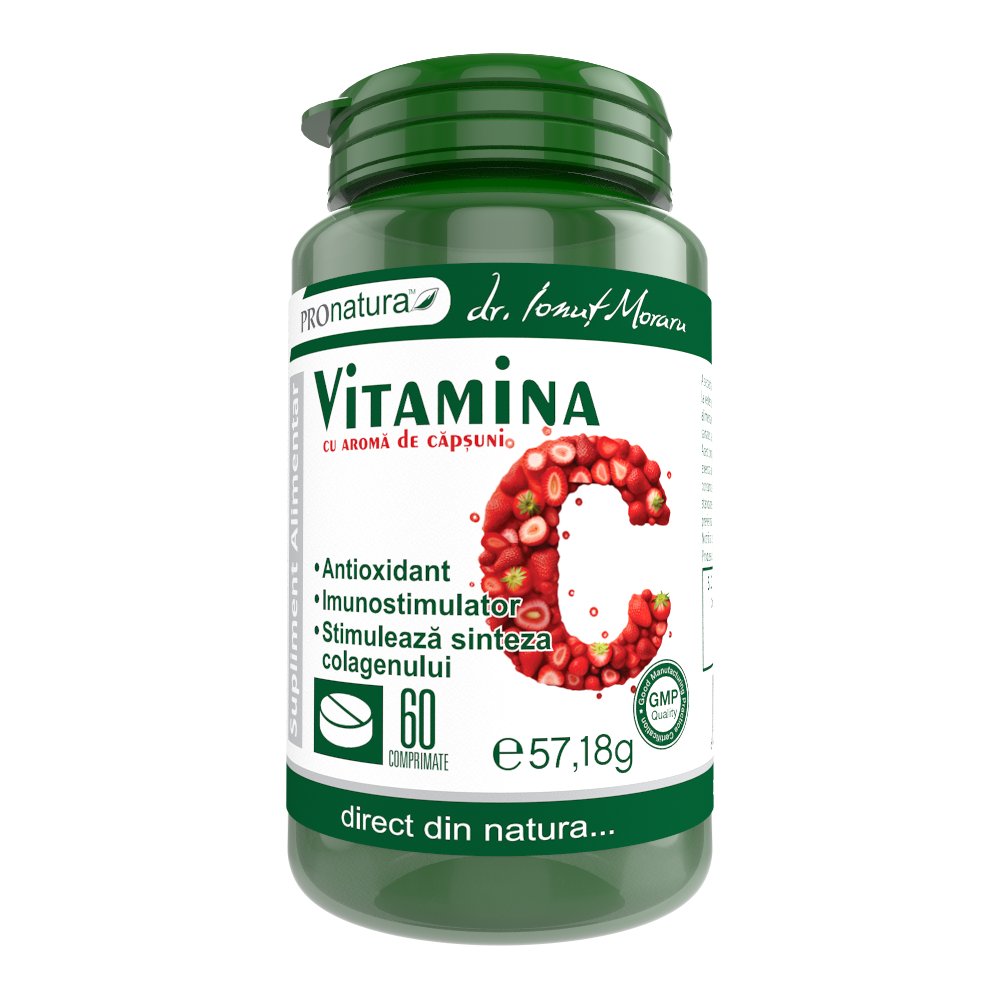 Vitamina C aroma de capsuni, 60 comprimate, Pro Natura