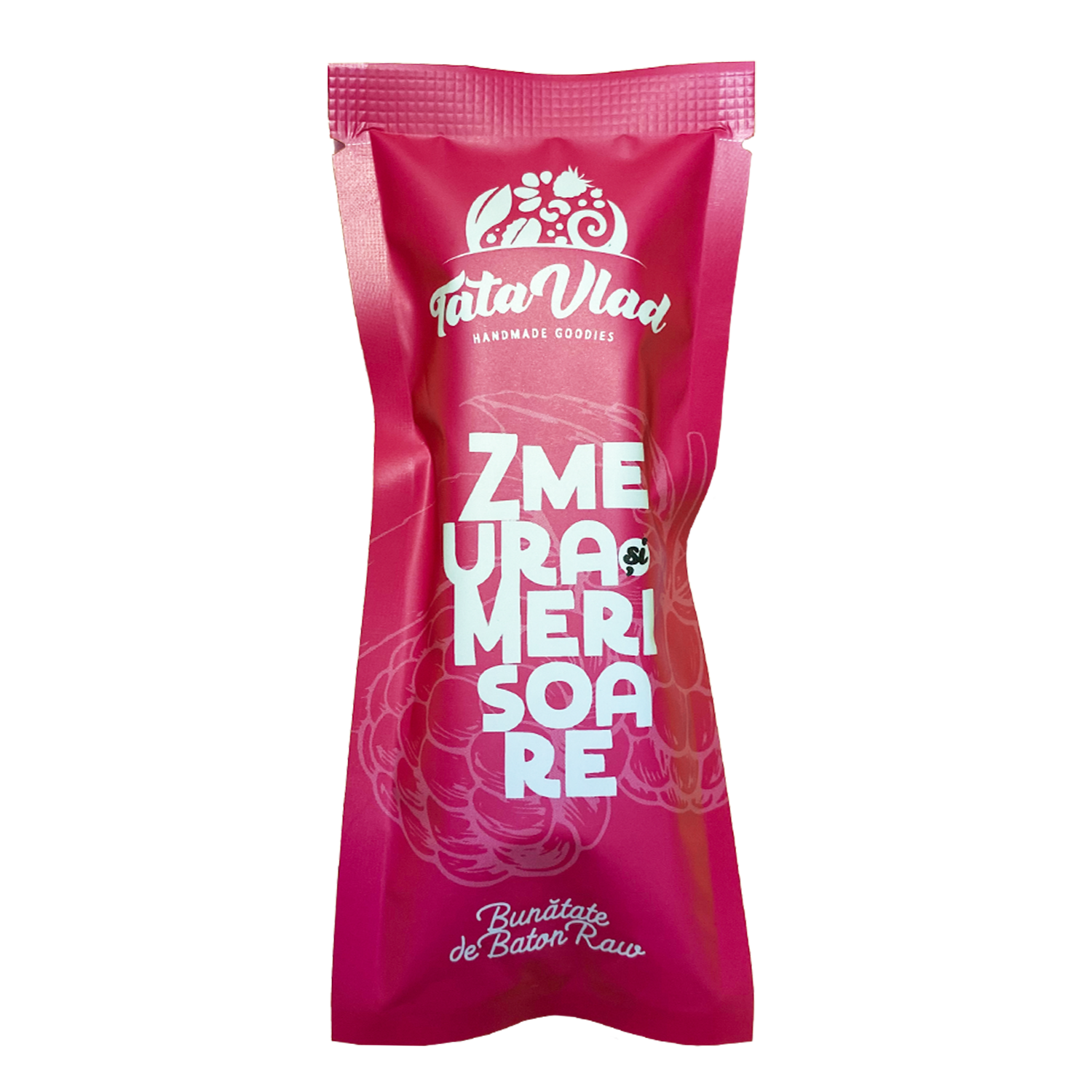 Baton raw vegan cu zmeura si merisoare, 45 g, Tata Vlad