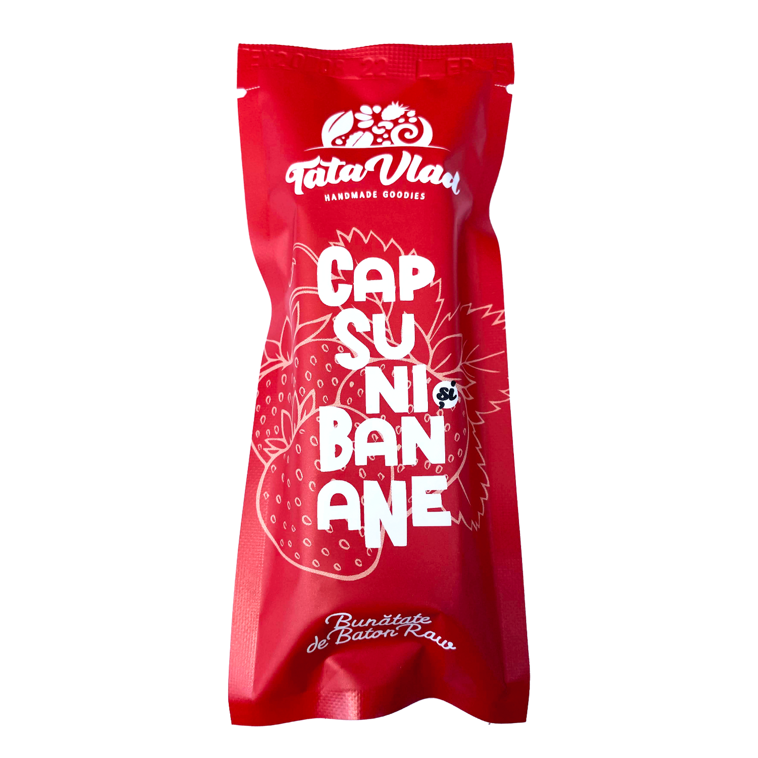 Baton raw vegan cu capsuni si banane, 45 g, Tata Vlad