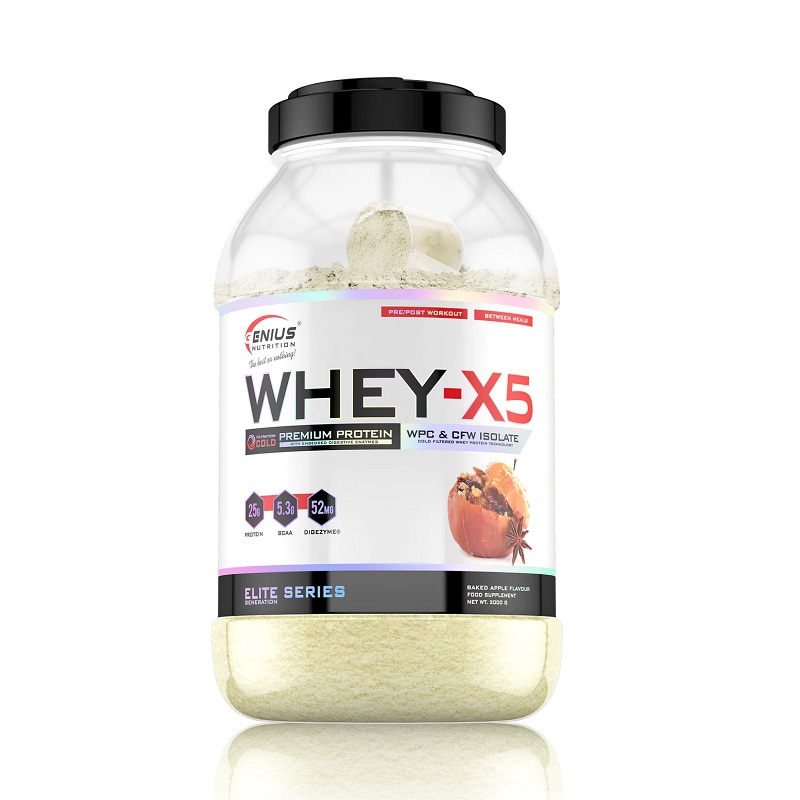 Pudra proteica cu aroma de mar copt Whey-X5 Backed apple, 2000 g, Genius Nutrition