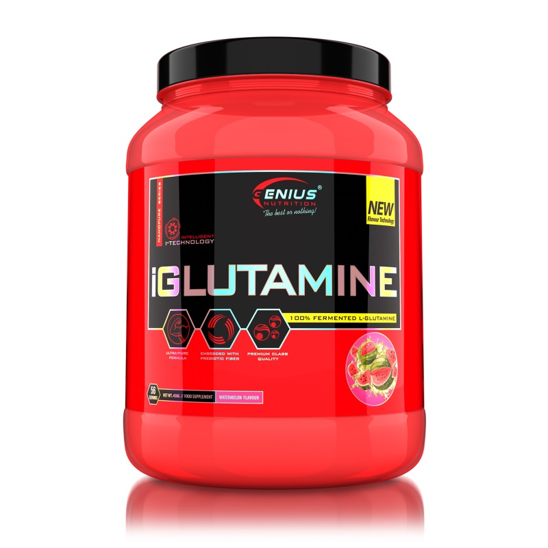 L-glutamina cu aroma de pepene iGlutamine, 450 g, Genius Nutrition