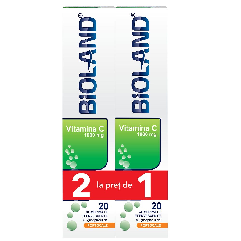 Pachet Bioland Vitamina C, 1000 mg, 20+20 comprimate efervescente, Biofarm