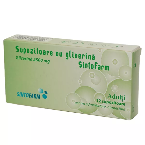 Supozitoarele cu glicerina pentru adulti, 12 bucati, Sintofarm