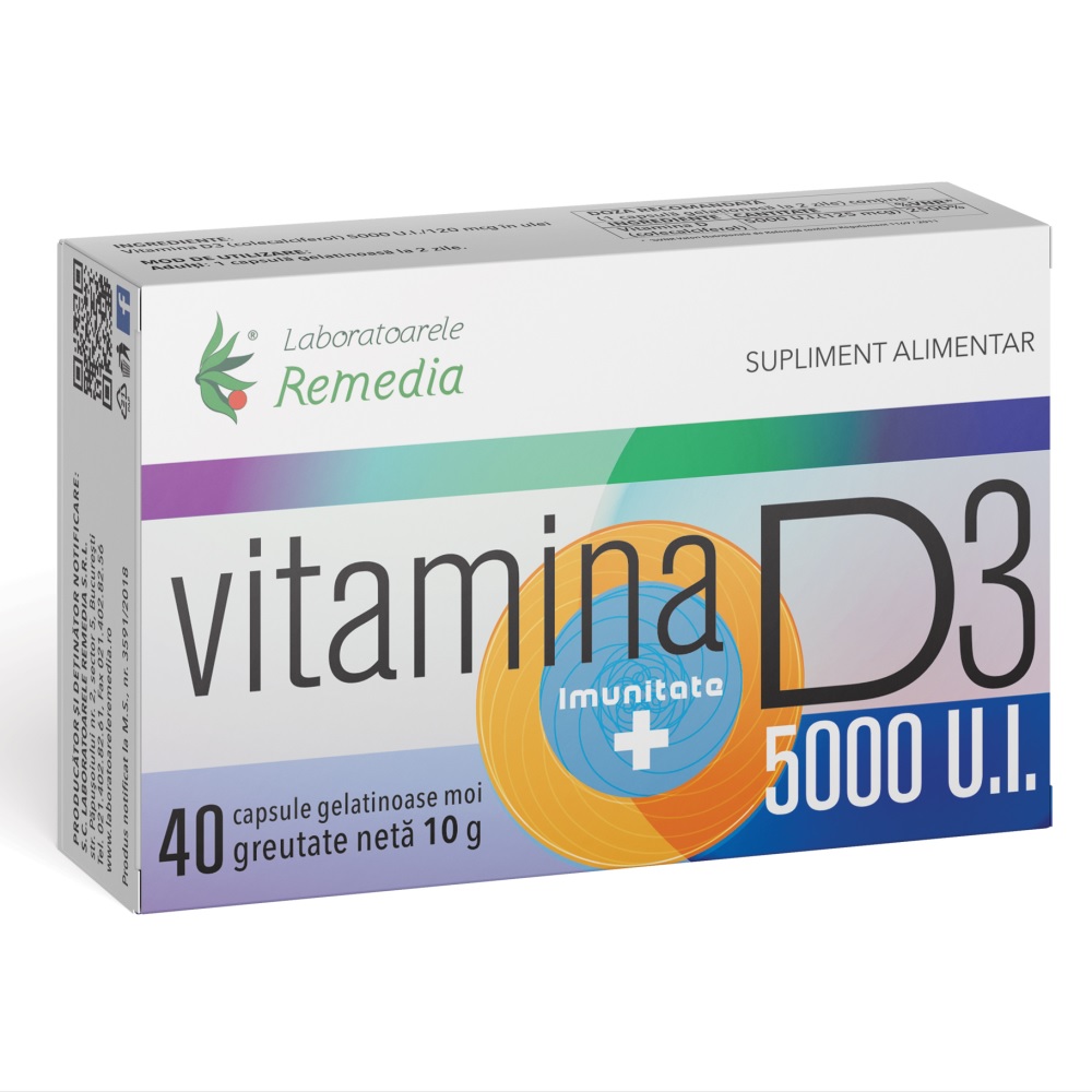 Vitamina D3, 5000 UI, 40 capsule moi, Remedia