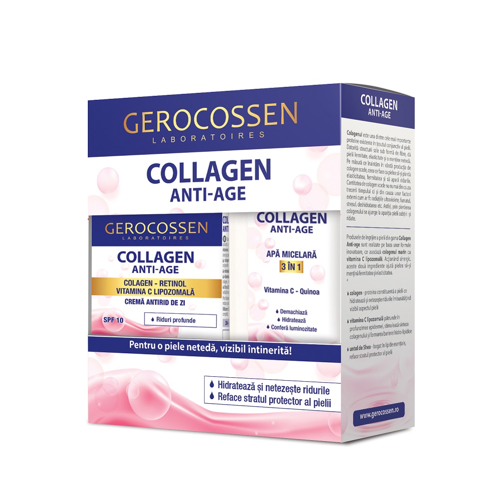 Pachet Crema antirid de zi Collagen Anti-Age + Apa micelara 3 in 1 Collagen Anti-Age, Gerocossen