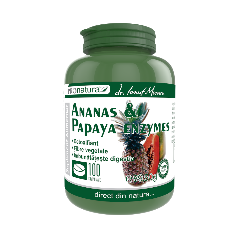 Ananas, Papaya si Enzymes,, 100 comprimate, Pro Natura