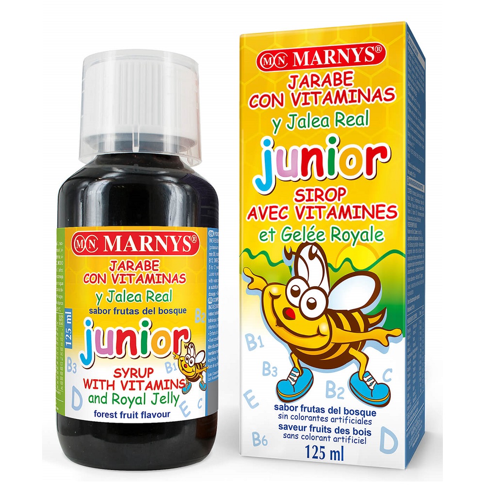 Sirop cu laptisor de matca si 12 vitamine pentru dezvoltarea si imunitatea copiilor Junior Multivitamin, 125 ml, Marnys