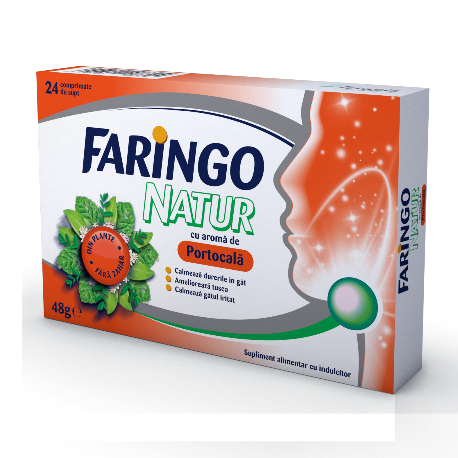Faringo Natur cu aroma de portocale, 24 comprimate, Terapia