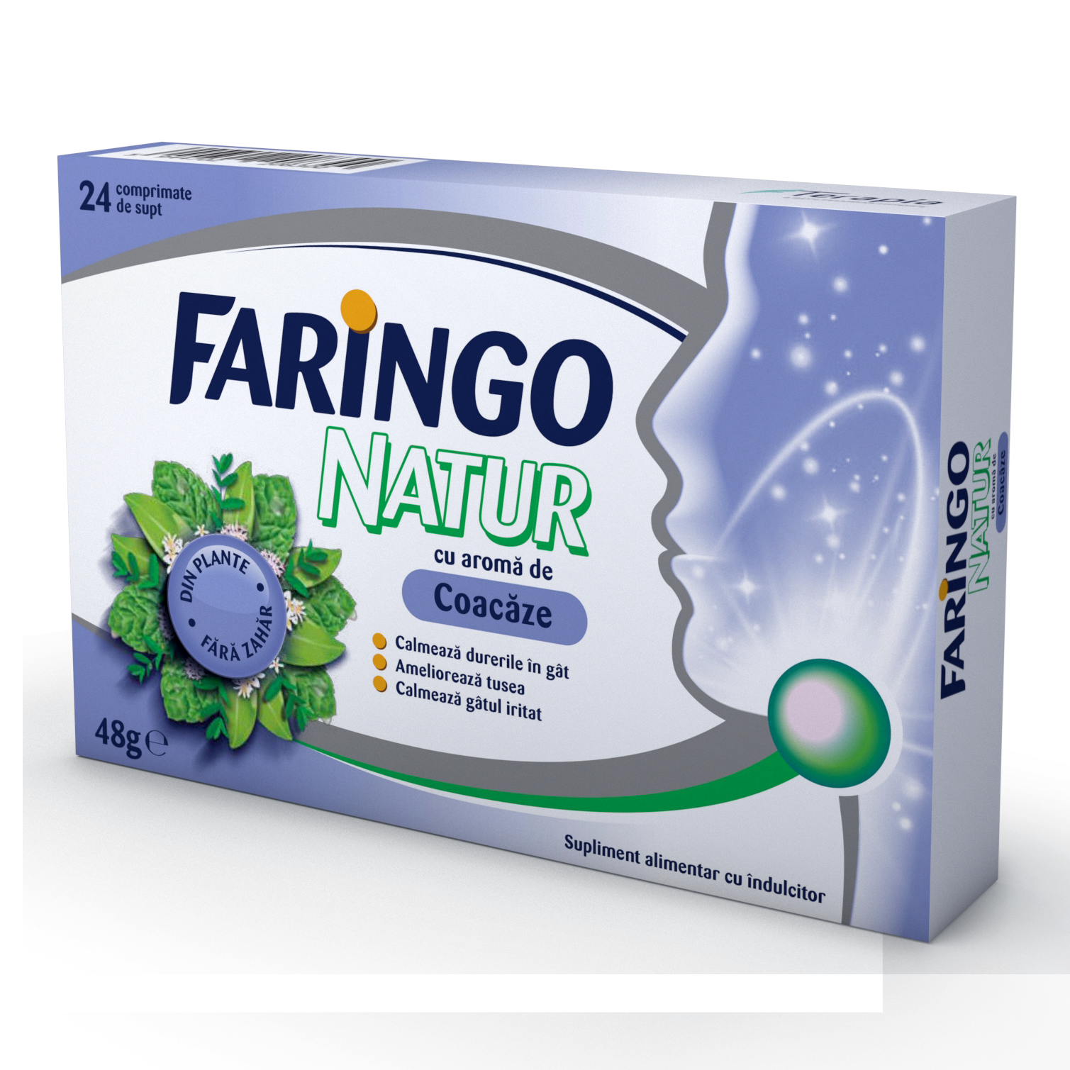Faringo Natur cu aroma de coacaze, 24 comprimate, Terapia