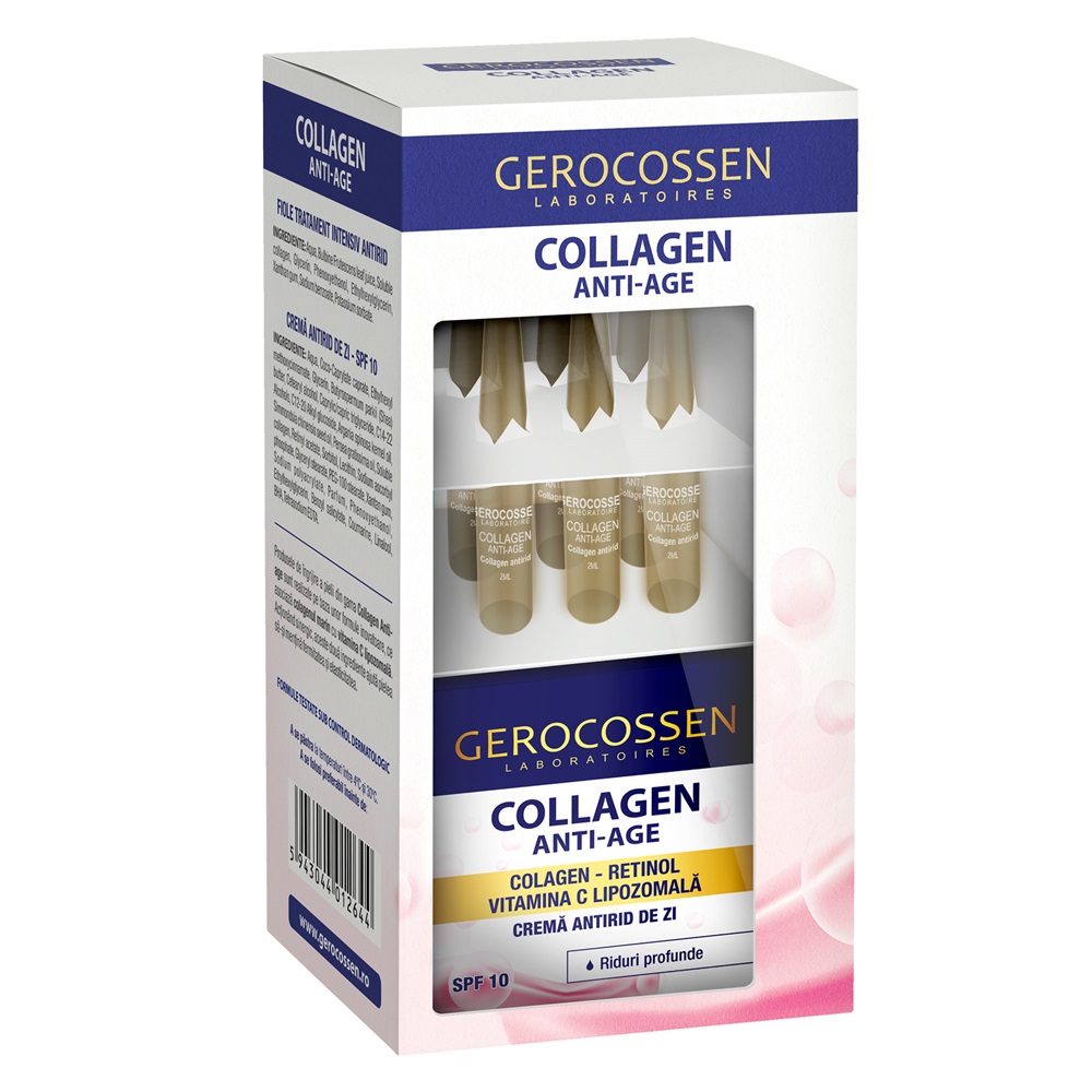 Set fiole 6 bucati x 2 ml + Crema antirid de zi 50 ml Collagen Anti-Age, Gerocossen