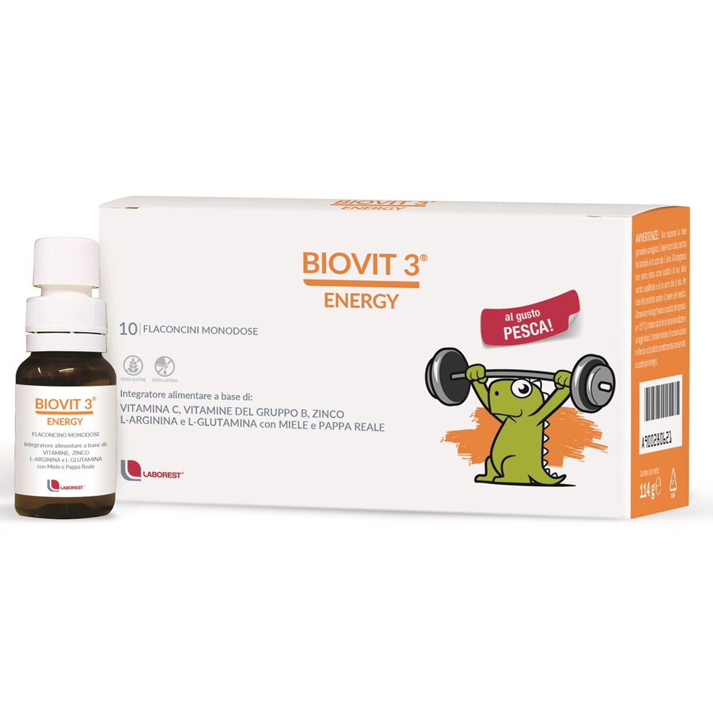 Supliment alimentar pe bază de vitamina B si C, zinc, L-glutamină și L-arginină Biovit 3 Energy, 10 x 10 ml, Uriach