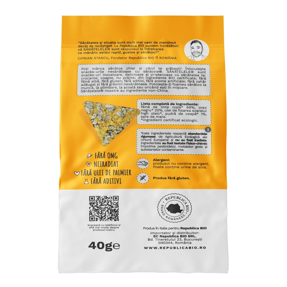Sanatele Bio cu linte, orez negru si ceapa, ecologic, fara gluten, 40 g, Republica Bio 577066