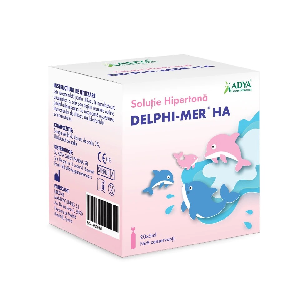 Solutie saina hipertonica Delphi-MER HA, 20 unidoze x 5 ml, Adya Green Pharma