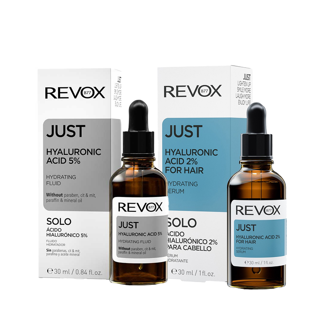 Pachet Hyaluronic Acid 5% Hydrating Fluid 30 ml + Hyaluronic Acid For Hair 30 ml, Revox