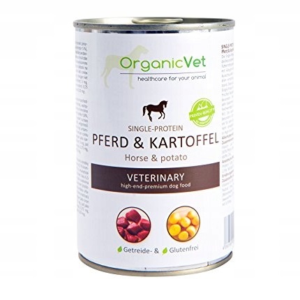 Hrana umeda cu cal si cartofi pentru caini cu intolerante sau alergii alimentare, 400 g, OrganicVet