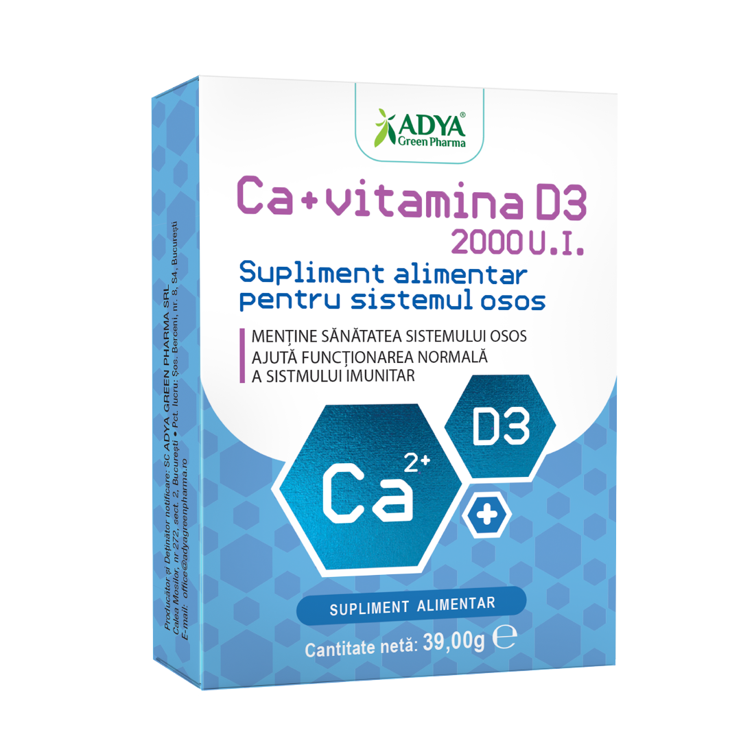 Calciu + Vitamina D3, 30 comprimate - Adya Green Pharma