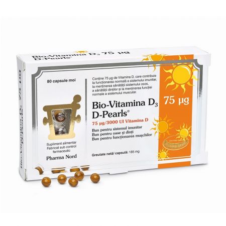 Bio Vitamina D3 3000UI D-Pearls 75 mcg, 80 capsule moi - Pharma Nord