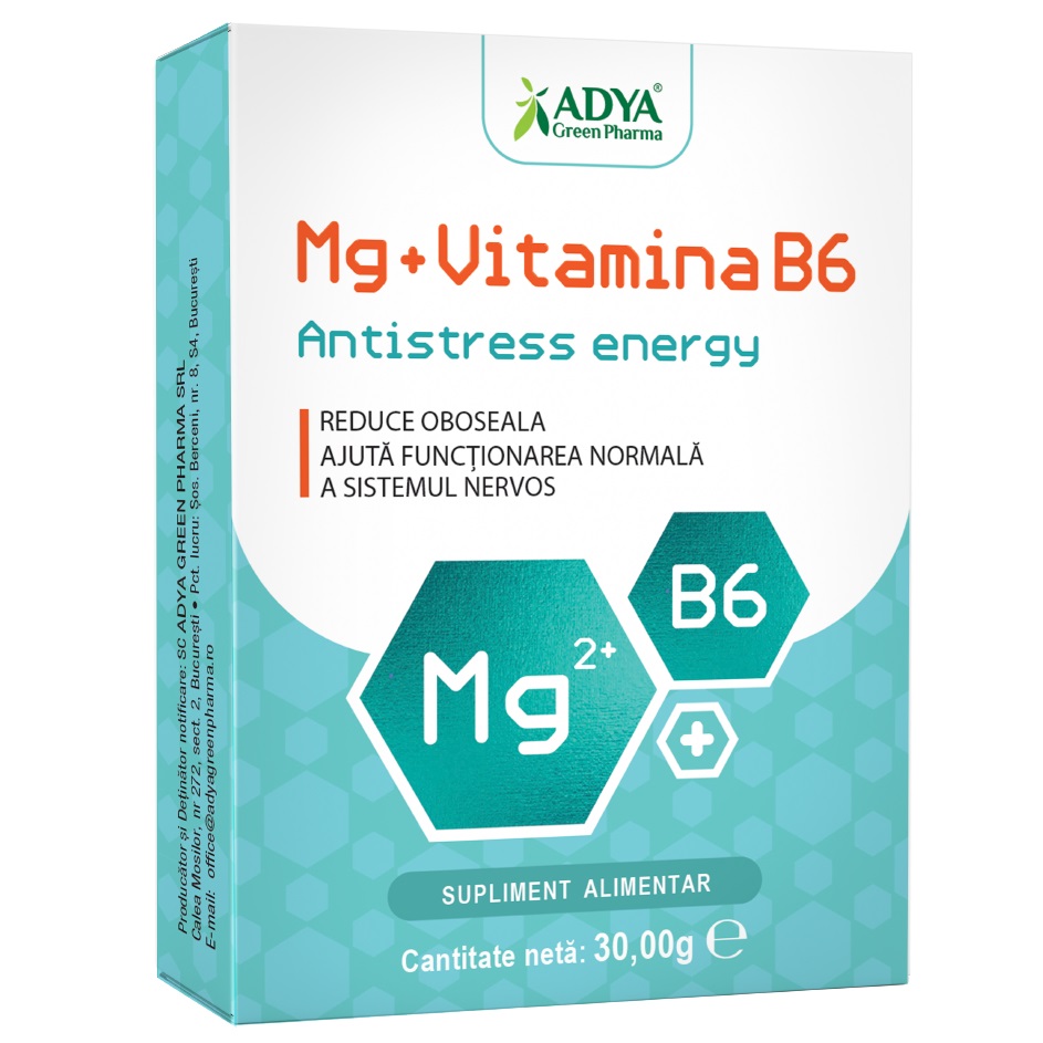 Magneziu + Vitamina B6 Antistress energy, 30 capsule - Adya Green Pharma